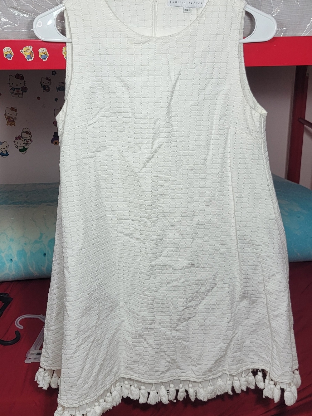 English Factory Cream Textured Sleeveless Midi Dress with Tassel Hem
